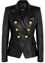 Balmain Black Double-breasted Leather Blazer - 14 14