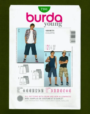Teen or Men's Cargo Shorts Sewing Pattern_Pockets (Sizes 34-46) Burda Young 7381