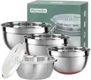 5in1 Multifunction Large 304 Stainless Steel Mixing Bowl Set 3 Deep Nesting Sala