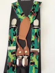 Kid Children Boy Costume Party Army Camo Green Camouflage pants Brace Suspender