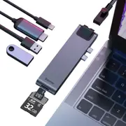 Cahub-L0G Thunderbolt C+Pro 7 In 1 Hdmi + Sd + Micro Sd + Usb 3.0 X 2 + Rj45 + Pd To Usb-C / Type-C Smart Hub Docking Station