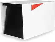 Ilyapa Modern Mailbox for Post Mount - White with Black Door Powder Coated Steel, Waterproof Letter Box for Parcels, with Recessed Magnetic Close Door