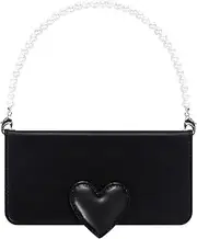 Abbi AB19079i9 iPhone SE (3rd Generation/ 2022) Flip Case, Black, Genuine Leather, 3D Heart, Pearl Strap, Drop Prevention, iPhone Cover, iPhone SE (2nd Generation)/ 8/7