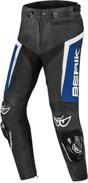 Berik Misle Motorcycle Leather Pants, black-white-blue, Size 60 for Men Black White Blue