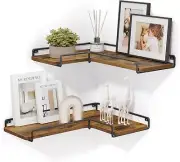VASAGLE Corner Shelf Wall Mount Set of 2 Rustic Brown + Black