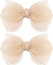 5.5-Inch Organza Double Hair Bows Alligator Clips Hair Accessories for Girls Toddler Kids Children Teens -Champagne Gold