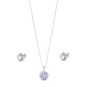 Sterling Silver Cubic Zirconia Swirl Halo Stud Earrings and Necklace Set