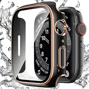 [Zumyzu] Compatible with Apple Watch Waterproof Case 41mm Series 9/8/7 with Tempered Glass Screen Protector, Full Coverage Bumper Cover for iWatch Case 41mm Black/Rose Gold
