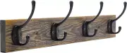 Rustic Wall Mounted Coat Rack Entryway Hanging Metal Wood Rack 4 Black Literary