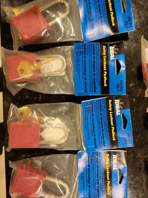 Lot of 4 Ideal 44-916 Padlock, Xenoy, 1-1/2" Shackle, Red, w/Keys