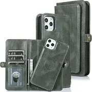 Cavor for iPhone 11 Pro Max Wallet Case,2 in 1 Magnetic Detachable Case Leather Flip Cover with Stand Feature & Card Slots & Wristlet Strap (6.5")-Green