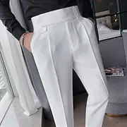 Men's Dress Pants Trousers Slacks Pleated Pants Suit Pants Pocket High Rise Plain Comfort Wedding Office Work Elegant Vintage Black White High Waist Micro-elas