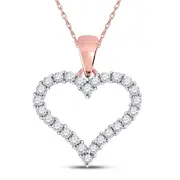 14k Rose Gold Round Diamond Outline Heart Pendant 1/4 Cttw