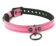 Handcrafted Hot Pink and Black ring Leather Ring day collar Col39HPnkBk