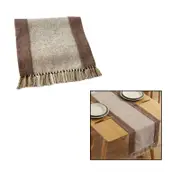 Catzon Double Layer Linen Table Runners with Fringe for Kitchen Home Decoration-Natural