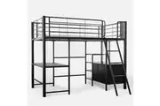Gaming Loft Bed with Desk and Storage Cabinet, Steel Metal Frame, Space Saving Design, for Single Mattress, Matte Dark Grey