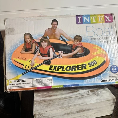 Intex Explorer 300 3Person Inflatable Boat Set with French Oars and Air Pump