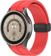 [MYAPULUA] Magnetic for Samsung Galaxy Watch 6/5/4 Band 40mm 44mm/Galaxy Watch 6 Classic Bands 47mm 43mm/watch 4 Classic 46mm 42mm Women/men,Silicone Strap for Samsung Watch 5 Pro 45mm,No Gap D Buckle WristBand