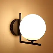 Mengjay Modern Wall Lamp Indoor,Glass Sphere Wall Sconce Lighting Fixture,Industrial Wall Light,Rustic Wall Lights E27 Bedside Lamp for Bedroom Living Room Hallway Stair Dining Room (Black)