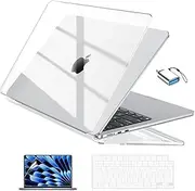 EooCoo Compatible with MacBook Air 13.6 inch Case 2025-2022 M4 A3240 M3 A3113 A2681 M2 with Retina Display, Plastic Hard Shell Case + Keyboard Skin Cover + Screen Protector, Crystal Clear