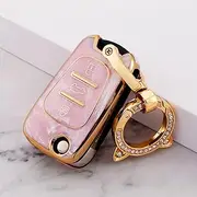 ontto Tie-dye TPU Car Key Fob Cover fit for Hyundai iX20 iX35 i20 i30 i35 Elantra Kia Ceed Sportage Rio Sorento 3 Buttons Flip Key Case Keyring Remote Keychain Key Holder Accessories Pink