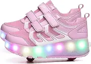 [AIkuass] USB Chargable LED Light Up Roller Shoes Wheeled Skate Sneaker Shoes for Boys Girls Kids