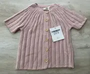 NWT OEUF NYC Unisex Sweater Light Pink 18M Ribbed Cardigan Short Sleeve