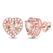 10k Rose Gold Morganite Heart Diamond Stud Earrings 1-1/2 Cttw