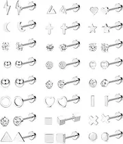 KALVICA 24 Pairs Small Earrings Set Women's Surgical Stainless Steel Stud Earrings Cartilage Helix Earrings Set Star Moon Pearl Cross Cubic Zirconia Hypoallergenic Earrings Women Girls Piercing Jewellery