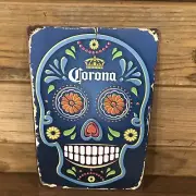 Corona Cerveza Beer Sugar Skull Tin Metal sign tacker 8"X12 Man-Cave Day Of Dead