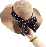 [SLEDEZ] Women Straw Hat Women Sun Hat Large Brim Straw Hat Bow Beach Hat