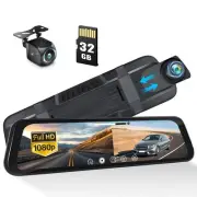 Mirror Dash Cam 9.66" Rear View Mirror 1080P Front and Rear View Dual Cameras...