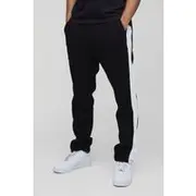 Mens Black Straight Leg Jacquard Panel Jogger