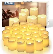 Flameless LED Tea Light CandlesLED Votive CandlesBattery-Operated Realistic Bulk Flickering CandlesElectric Fake Candles in Warm White and Wave OpenIdeal for Wedding Party Outdoor (Pack of 24)