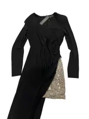 $298 BCBGMaxazria Sequin Cocktail Dress with shorts - size 2 - Black / Silver