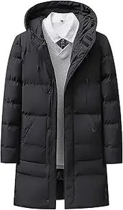[JEShifangjiusu] 1/2 Pack Thick Zipper Clothing For Men Long Warm Clothes Feather Anti-Wind, Waterproof And Snow Coat, Black, Large