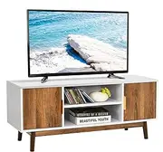Giantex 2-Door TV Stand for Flat Screen TVs up to 50”, Entertainment Center w/Open Storage Shelf, Mid-Century Modern Media Console, 2 Cable Management Holes, Ideal for Living Room Bedroom