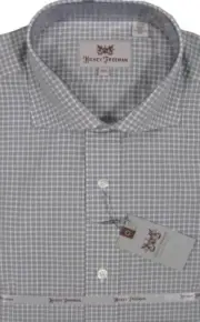 NEW $145 Hickey Freeman Crisp Dress Shirt! 15.5 34 White & Gray Check