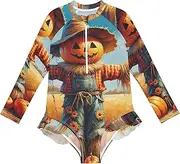 [Joitme] Pumpkin Scarecrow Rashguard Swimsuit, Toddler Bathing Suit 3t