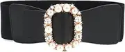 [HieoAnir] Belts for Women with Big Rhinestone Square Buckle -Wide Elastic Waist Dressy Strentch Waistbands Belt