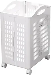 Large Collapsible Laundry Basket, Freestanding Hamper Storage Basket, Laundry Basket With Handle and Wheel, Box Suitable for Toys Clothes Organizer (White, 36.5 * 28 * 52.5 CM)