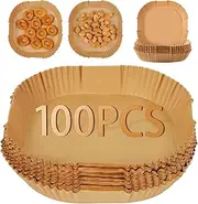 100Pcs Air Fryer Disposable Paper Liner, 20CM - Square Air Fryer Liners, Food Grade Parchment Paper, Oil-Proof, Water-Proof, Baking Papers for Fryers, Microwave and Non-Stick Basket and Pans