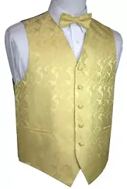 MEN'S GOLD PAISLEY FORMAL TUXEDO VEST & BOW-TIE SET WEDDING PROM HOMECOMING