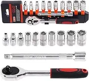 Swpeet 12Pcs 1/4 Inch Ratchet Socket Wrench Set, Drive Socket Set with 10 Sockets 4-13mm and Socket Quick Release Ratchet Handles and 10 cm Extensions Bar for Home Repair, Garage Workshop, DIY