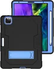 Cavor for iPad Pro 12.9 inch Case 2021/2020/2018 5th/4th/3rd Generation Case 3 in 1 Heavy Duty Rugged Shockproof Protective Cover with Built-in Kickstand Pencil Holder Anti-Slip(Black+Blue)