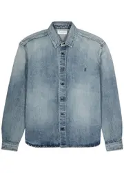 Saint Laurent Cassandre Logo-embroidered Denim Shirt - Light Blue - S S