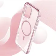iPhone 16 Transparent Drop Protection Case Cover: Enhanced Guard for Screen and Camera, MagSafe Compatibility - Clear Pink