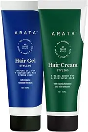 Arata Natural Curl defining Hair Styling Combo with Hair Gel & Hair Cream for Women & Men || All Natural,Vegan & Cruelty Free || For Nourishing,Styling & Strong Hold (100 ml)