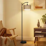 CLORA Floor Lamp 3 Color Temperatures with Remote and Dimmable Bulb Standing Lamp Rattan and Fabric Shades Bedroom Living Room