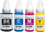 GI290 GI-290 Refill Ink Bottle Kit for Canon PIXMA G3200 G4210 G4200 G2200 G1200 Megatank Printers Refill Ink 4-Pack, Black Cyan Magenta Yellow